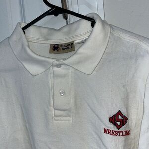 Vintage white retro logo NC State Wolfpack wrestling team golf polo shirt-XXL/XL